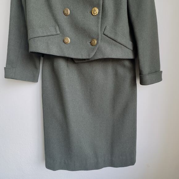 Bullocks Los Angeles Wool Suit SZ S Olive Green Military Nautical Crest Button - Picture 7 of 16